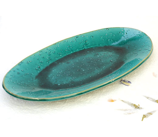 緑釉１６.５楕円皿