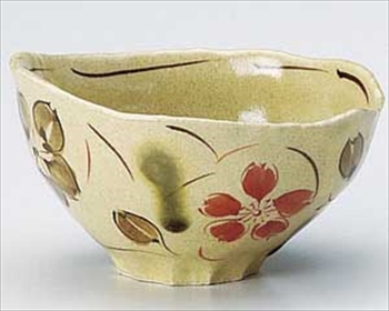 織部赤桜茶碗