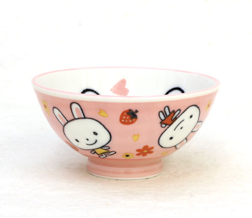 ピンクウサギ子供茶碗