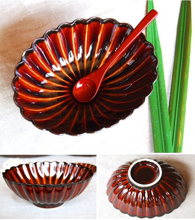 ぎやまん陶　菊形楕円鉢